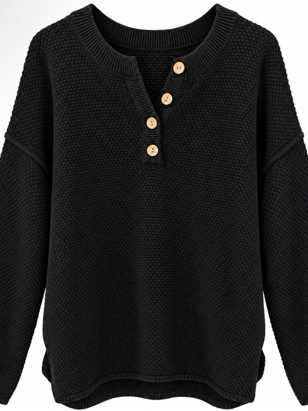 Free People Navy Blue Waffle-Knit Henley Sweater - Women's